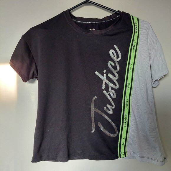 Justice Sports Girls Justice Foil Graphic Logo T-Shirt Size L 12-14 - Picture 1 of 6